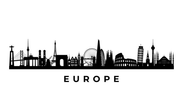 Vector Europe skyline. Travel Europe famous landmarks. Business and tourism concept for presentation, banner, web site.