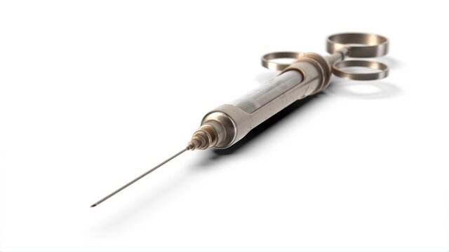 3D illustration of old vintage syringe on white background