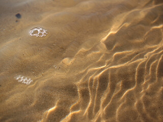 Waves breaking on an empty sand beach and spalsh