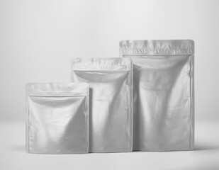 Black Stand up foil bag mockup template, Dark blank food coffee doypack, 3d Rendering isolated on...