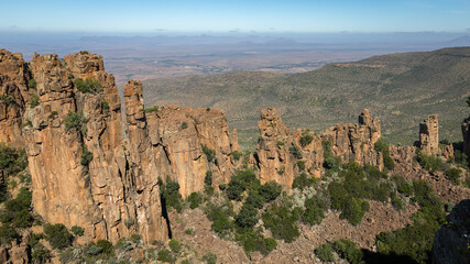 Dolerite columns in the valley of desolation, Cambdeboo national park, near Graaff Reinet, Eastern Cape, South Africa.