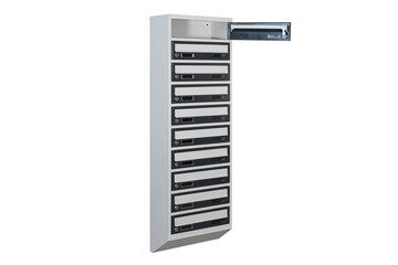 Mailboxes in the condo. metal mailbox with lockable center in condo. Mailbox on the white background isolated