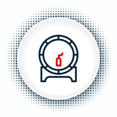 Line Wooden barrel on rack with stopcock icon isolated on white background. Colorful outline concept. Vector
