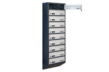 Mailboxes in the condo. metal mailbox with lockable center in condo. Mailbox on the white background isolated