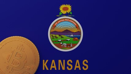 Gold Bitcoin in the Bottom Left Corner on the US State Flag of Kansas