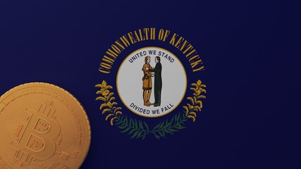 Gold Bitcoin in the Bottom Left Corner on the US State Flag of Kentucky