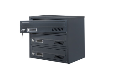 Mailboxes in the condo. metal mailbox with lockable center in condo. Mailbox on the white background isolated
