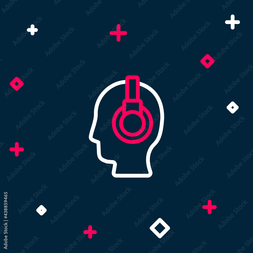 Poster line man with a headset icon isolated on blue background. support operator in touch. concept for cal