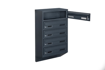 Mailboxes in the condo. metal mailbox with lockable center in condo. Mailbox on the white background isolated