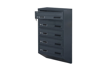 Mailboxes in the condo. metal mailbox with lockable center in condo. Mailbox on the white background isolated