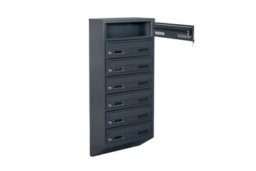 Mailboxes in the condo. metal mailbox with lockable center in condo. Mailbox on the white background isolated