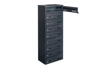 Mailboxes in the condo. metal mailbox with lockable center in condo. Mailbox on the white background isolated