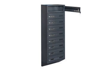 Mailboxes in the condo. metal mailbox with lockable center in condo. Mailbox on the white background isolated