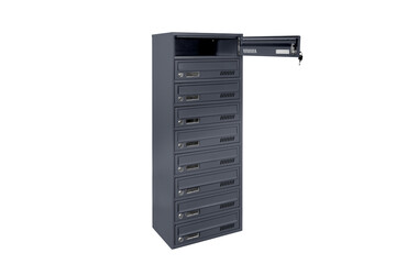 Mailboxes in the condo. metal mailbox with lockable center in condo. Mailbox on the white background isolated