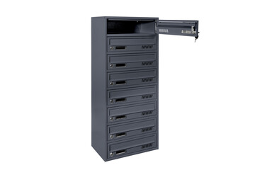 Mailboxes in the condo. metal mailbox with lockable center in condo. Mailbox on the white background isolated
