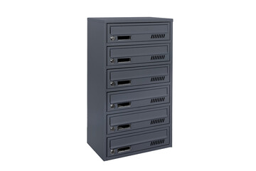 Mailboxes in the condo. metal mailbox with lockable center in condo. Mailbox on the white background isolated