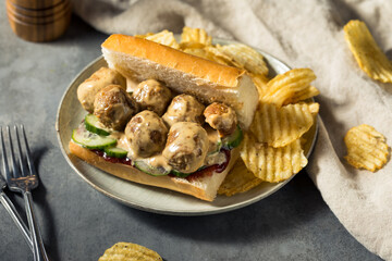 Homemade Swedish Meatball Sub Sandwich