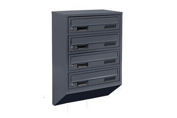 Mailboxes in the condo. metal mailbox with lockable center in condo. Mailbox on the white background isolated