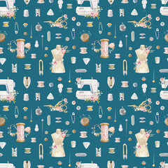Watercolor Sewing seamless (repeat) pattern.