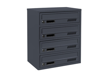 Mailboxes in the condo. metal mailbox with lockable center in condo. Mailbox on the white background isolated