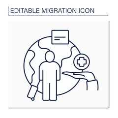 Humanitarian visa line icon. Refugees protection from persecution. Granted to individuals in dangerous or extreme circumstances. Migration concept. Isolated vector illustration. Editable stroke