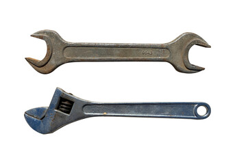 set of old wrenches on a white isolated background