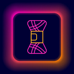 Glowing neon line Yarn icon isolated on black background. Label for hand made, knitting or tailor shop. Colorful outline concept. Vector