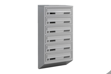 Mailboxes in the condo. metal mailbox with lockable center in condo. Mailbox on the white background isolated