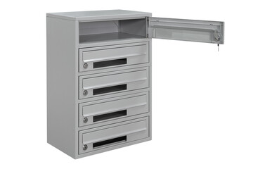 Mailboxes in the condo. metal mailbox with lockable center in condo. Mailbox on the white background isolated