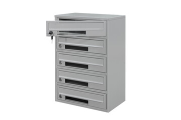 Mailboxes in the condo. metal mailbox with lockable center in condo. Mailbox on the white background isolated