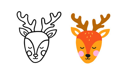 Deer cute hand drawn face. Vector animal illustration for kids design.