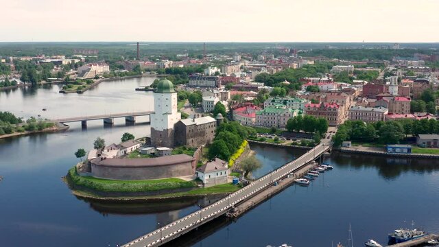 Aerial view of Vyborg and its famous castle
