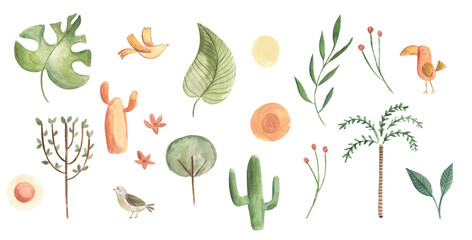 Fototapeta premium Watercolor forest jungle illustration for nursery and children 