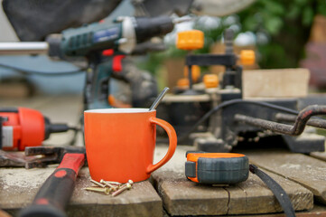 Lunch break during working construction process