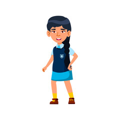 beautiful chinese girl showing school costume for parents cartoon vector. beautiful chinese girl showing school costume for parents character. isolated flat cartoon illustration