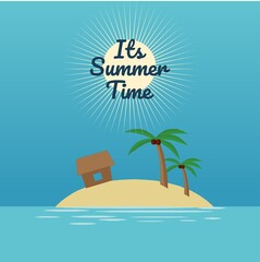 Fototapeta na wymiar beautiful summer on tropical beach with coconut trees, sun and decorative element. vector illustration