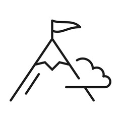 Monochrome mountain with flag top icon vector illustration aim achievement, leadership and success