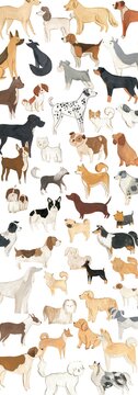 Dogs illustration set with cute animals watercolor pets