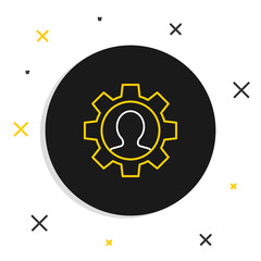 Line Human with gear icon isolated on white background. Artificial intelligence. Thinking brain sign. Symbol work of brain. Colorful outline concept. Vector