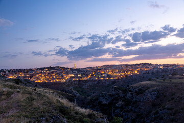 Matera at night The city of stones. A landscape in Basilicata
