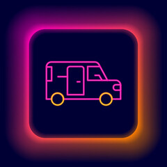 Glowing neon line Minibus icon isolated on black background. Colorful outline concept. Vector