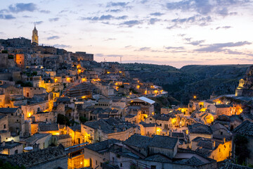 Fototapeta premium Matera at night The city of stones. A landscape in Basilicata