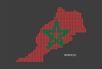 Morocco map design flag Morocco square, black background.