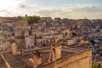 Fototapeta na wymiar sunrise in Matera. The city of stones. A panorama in Basilicata