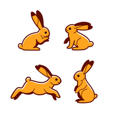 Obraz premium Cartoon hare sketch line icon. Animal icons set. Childish print for nursery, kids apparel, poster, postcard, pattern.