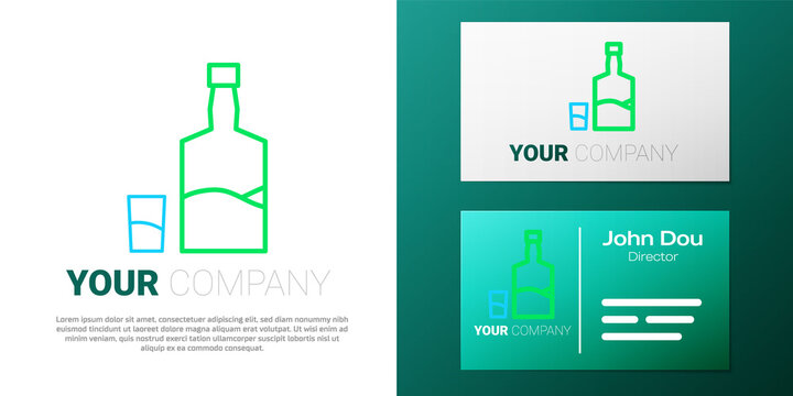 Line Tequila bottle and shot glass icon isolated on white background. Mexican alcohol drink. Colorful outline concept. Vector