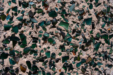 Decorative wall decoration with broken bottle glass