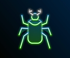 Glowing neon line Beetle bug icon isolated on black background. Colorful outline concept. Vector