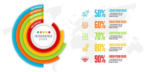 Vector circle infographic template 5 step. Template for presentation with concept business icon.