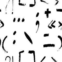 Vector seamless pattern with hand drawn punctuation marks on white background. Grungy illustration